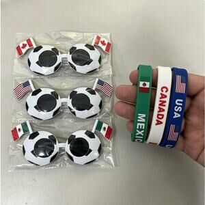 3Pcs World Cup Party Sunglasses + 3 Sports Wristbands, USA Canada Mexico